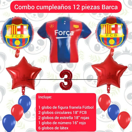 Set 12 Globos Decoración Cumpleaños Fútbol Barca Barcelona | MercadoLibre