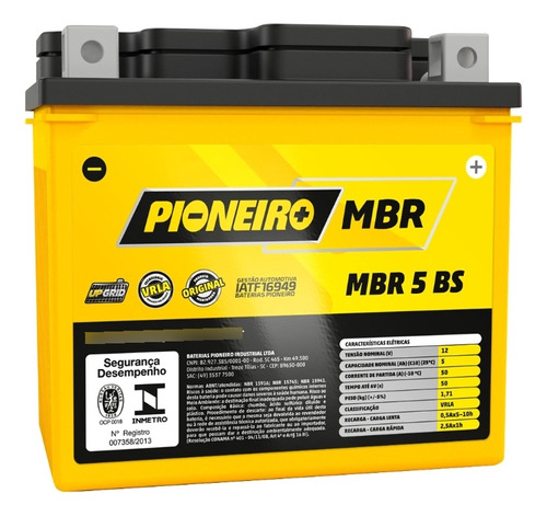 Bateria Moto Pioneiro Mbr5-bs 12v 5a/h