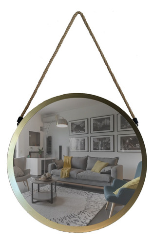 Espejo De Pared Decorativo Redondo 45cm Metalico Con Soga