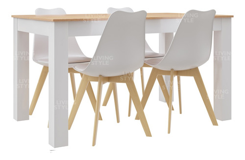 Combo Mesa Comedor Eco Tapa Paraiso 140 + 4 Sillas Tulip Cp