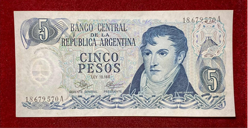 Billete 5 Pesos Ley Argentina 1972 Bottero 2322 Sin Circular