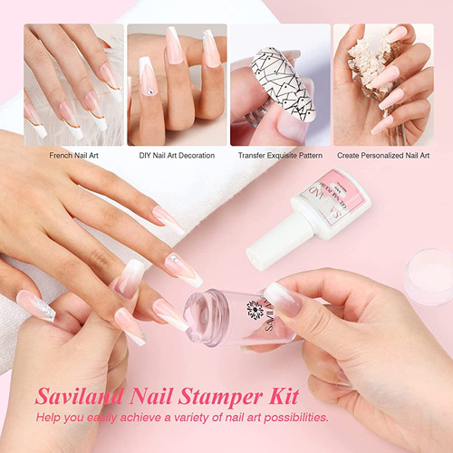 Saviland French Manicure Kit - 4pcs French Tip Nail Stamp Co