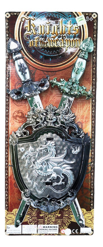 Espada Medieval X 2 + Escudo 60 Cm Super Grande Color Gris