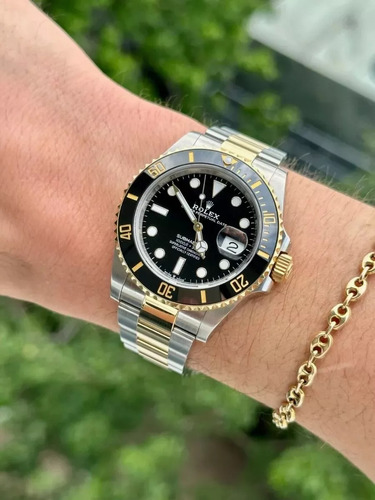 Relógio Rolex Oyster Perpetual Submariner Date Misto Preto Cor Da Correia Prateado/dourado