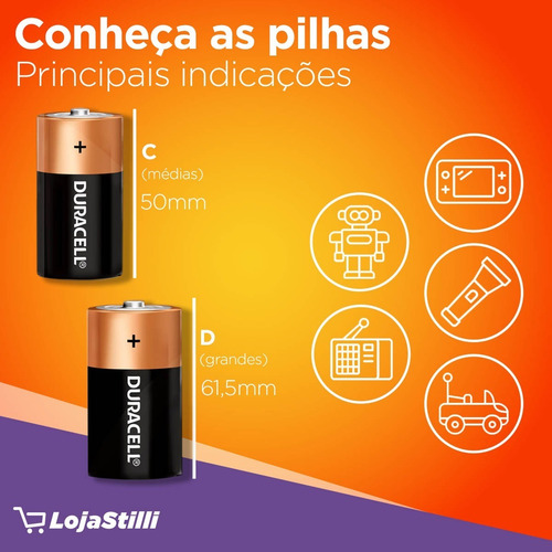 02 Pilhas C Média Lr14 Alcalina Duracell 1 Cartela