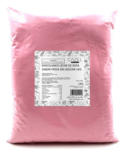 Leche De Soya En Polvo Sabor Fresa Sin Azúcar 1kg