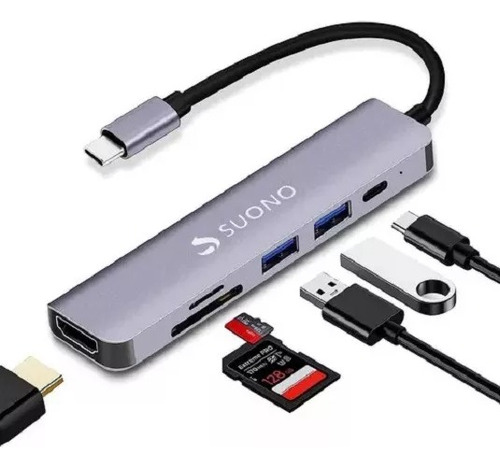 Adaptador Usb Tipo C 6-1 A Hdtv - Sd - Tf-usb 3.0 - Usb - Pd