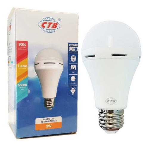 Lâmpada Led De Emergência E Lanterna 9w Biv E27 Branco Frio