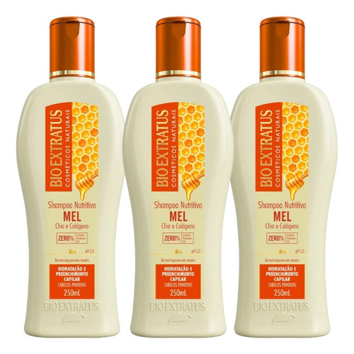 Kit 3 Shampoo Mel Nutritivo 250 Ml Bio Extratus K9699