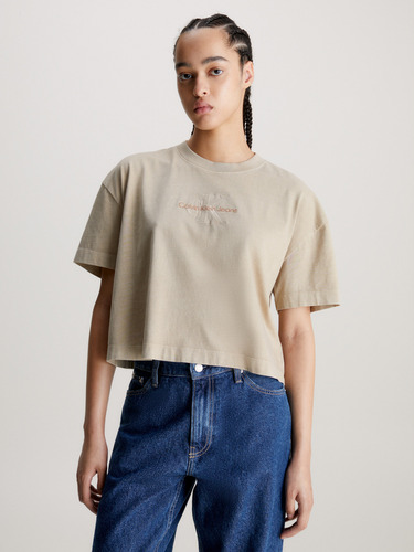 Polera Mineral Dye Monologo Beige Calvin Klein