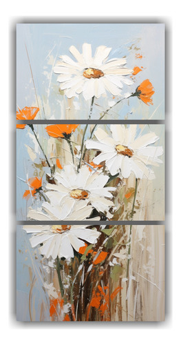 45x90cm Conjunto 3 Cuadros Tela Canvas Poder Blanco Naranja 