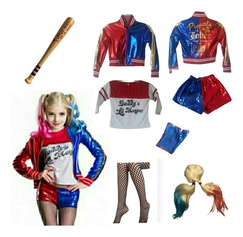 Disfraz Tipo Harley Quinn Para Niña Completo 7 Pzas