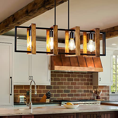 Kitchen Island Lighting, 35.4 Inch Wood Dining Room Lig...