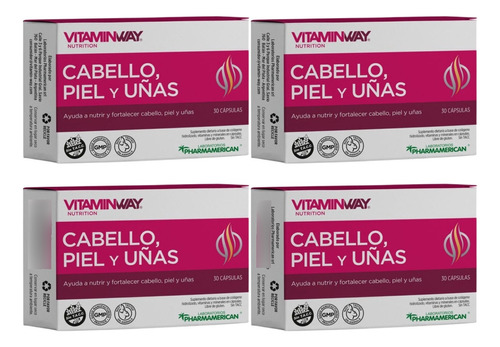 Cabello Piel Y Uñas Pack X4 Cajas X 30 Cápsulas Vitamin Way