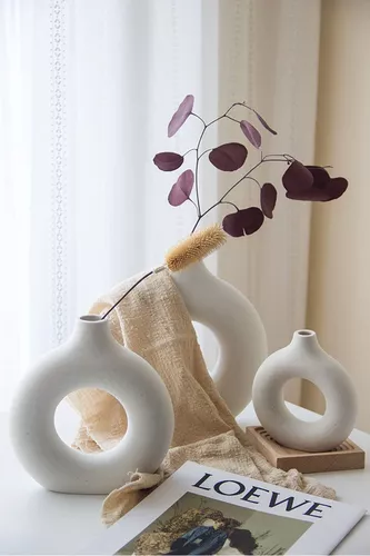 Jarrón blanco para decoración del hogar, florero moderno y único de  cerámica, bonito jarrón bohemio para mesa, dormitorio, sala de estar,  estantería