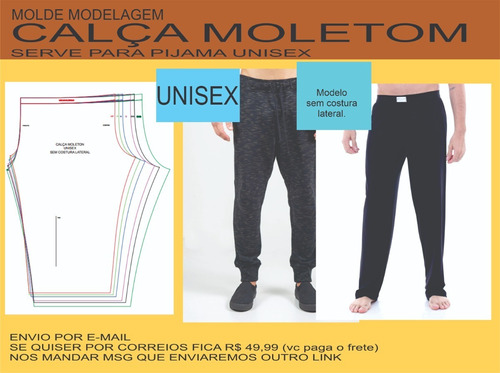 Molde Modelagem Calça Moletom Unisex Básica Serv Pijama Tbém