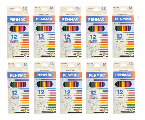 20 Cajas De Lapices Escolares Penmac Largos X 12 Colores