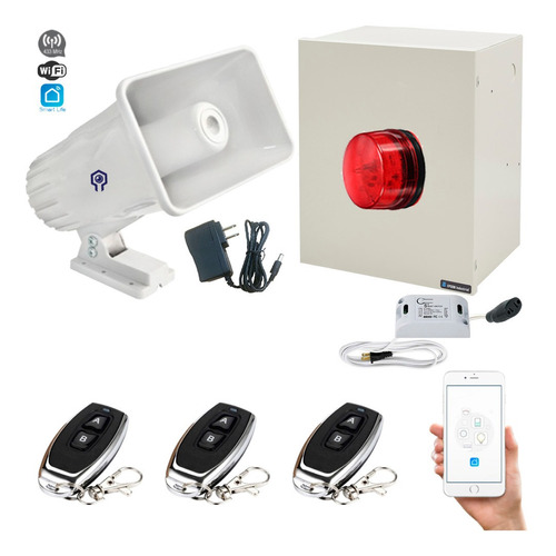 Alarma Vecinal Wifi 3 Controles Remotos Estrobo Sirena 30w