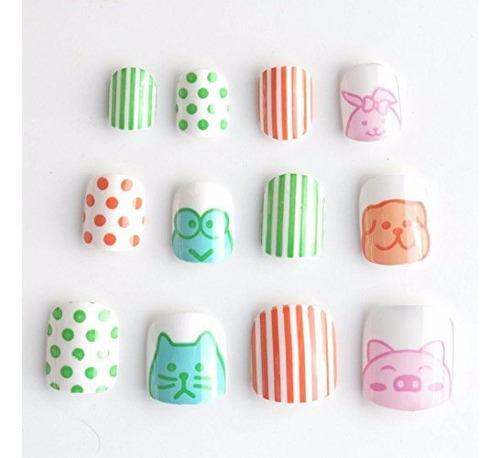 Yunail Nuevos Animales Lindos Niños Uñas Postizas 24 Unids
