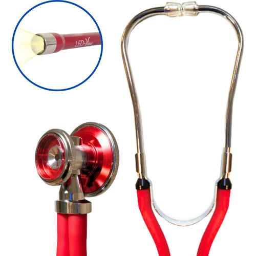 Estetoscopio Doble Campana Y Lampara Diagnostico Veterinario Color Rojo