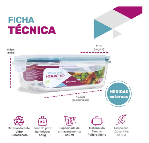 Combo Potes De Vidro Retangular 370ml + 640ml +1040ml+1520ml