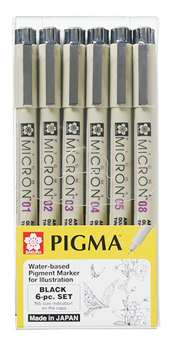 Tiralíneas Sakura Pigma Micron Negro Set 6 Puntas