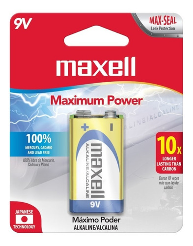 Bateria 9v Maxell alcalina 1 unidad