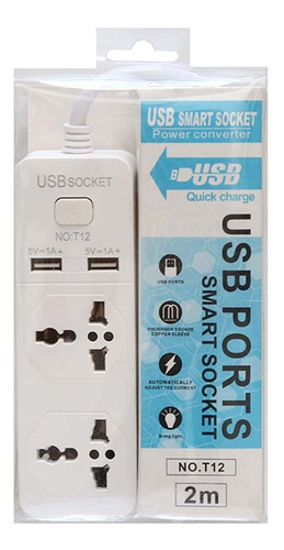 Barra Multicontacto 2 Enchufes Universales 2 Cargador Usb 2m