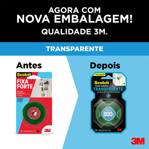 Fita Dupla Face 3m Scotch Fixa Forte Transparente 19mm X 2m