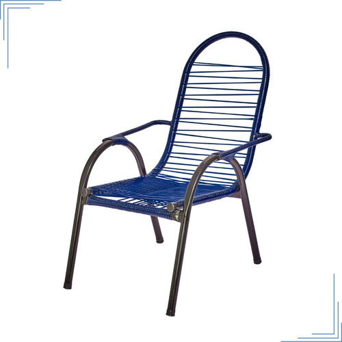 Cadeira Reforçada De Area Varanda De Fio De Pvc Espaguete Cor Azul