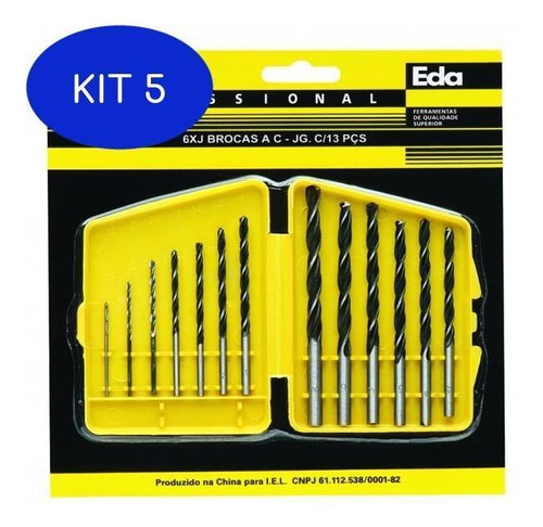 Kit 5 Jogo De Brocas Com 13 Peças Aço Carbono - Eda