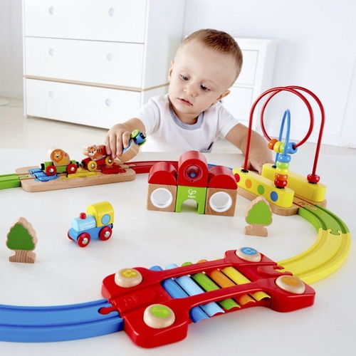 Pista De Tren Madera Rompecabezas Arcoiris Hape E3826 Edu Color Multicolor