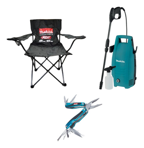 Hidrolavadora Eléctrica Makita Hw101 + Silla Y Accesorio Turquesa