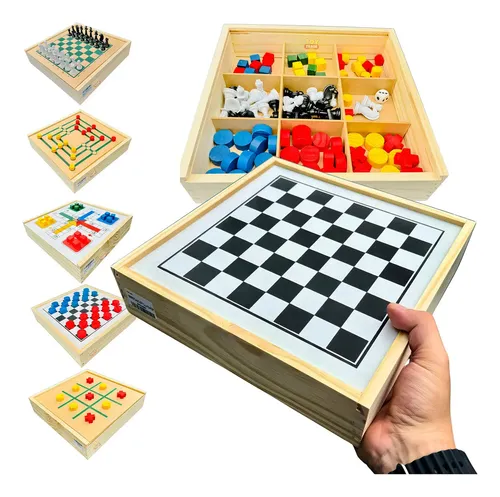 Jogo de Mesa Toy Trade 5x1 Xadrez Dama Ludo Trilha Jogo da Velha