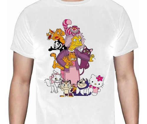 The Simpsons - Loca De Los Gatos  Famosos - Polera - Blanca