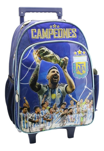 Mochila Carrito 16 Afa Seleccion Argentina Messi Campeones Color Azul Diseño de la tela Liso