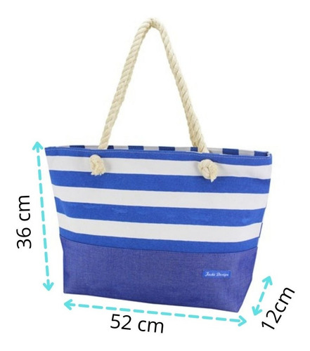 Imagem 3 de 6 de Bolsa De Praia Feminina Amplo Espaço Interno Com Listra Azul