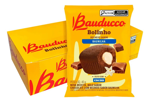 Bolinho Chocolate Recheio Baunilha Bauducco 16 Unidades 40g