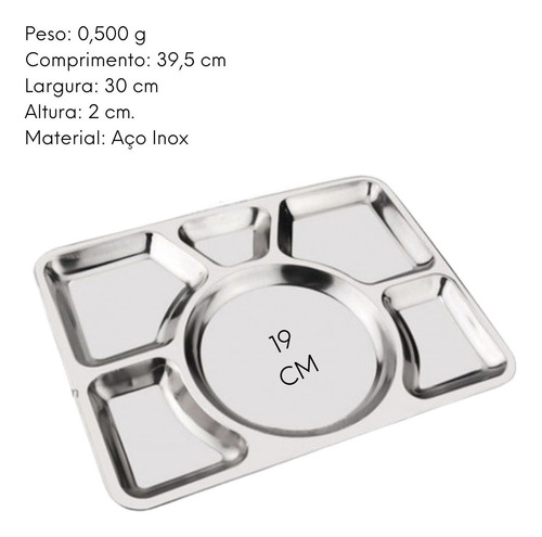 Bandeja 6 Divisões Aço Inox Ref 0096