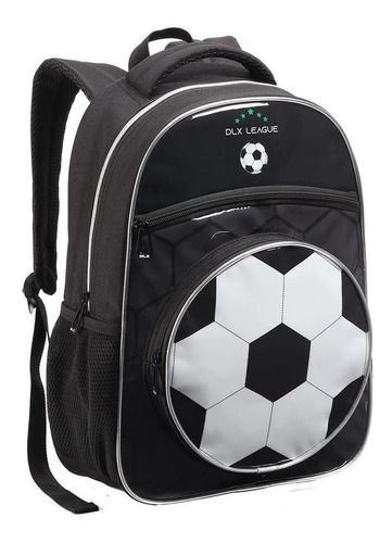 Mochila Infantil Escolar Passeio Menino Estampa Bola Futebol Cor Preto Desenho do tecido Mochila Em Foma De Futebol