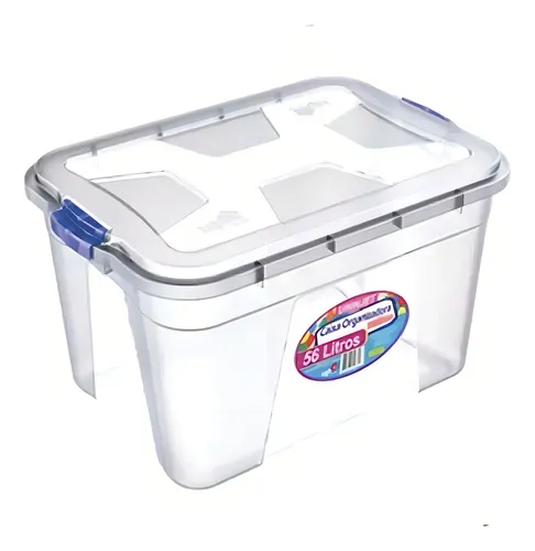 Caixa Organizadora Multiuso 56L com Tampa e Fecho Seguro