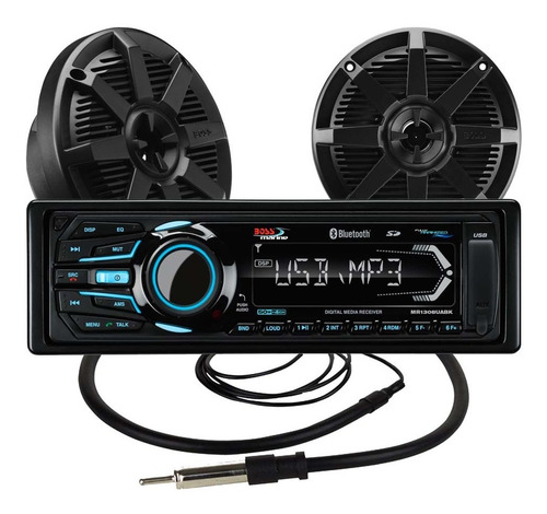 Imagem 1 de 10 de Combo Som Marinizado Boss Mr1308uabk Bluetooth Multimídia