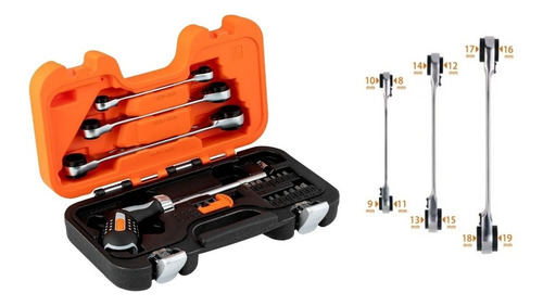 Set Juego Bahco 3 Llaves Ratchet Mango Giratorio 20 Puntas