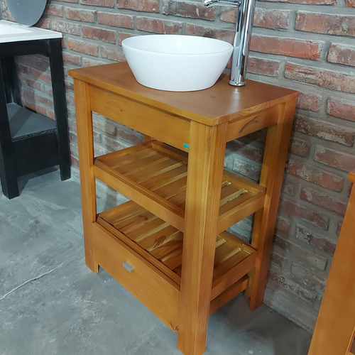 Vanitory 60cm Madera Maciza Laqueado Bacha Baño Cajon Nogal Blanco Sin Agujeros