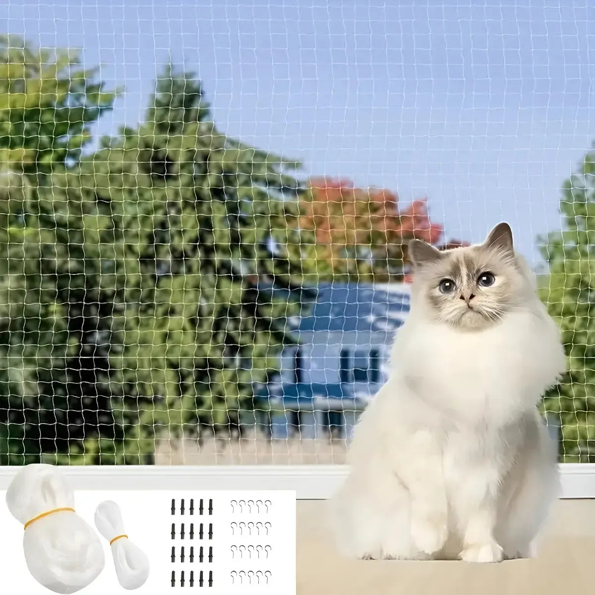 XFARJEK 160 Cerca De Malla Para Mascotas, Red Protectora De Balcón Para Gatos, Tamaño 6*3m, Malla Resistente Anticaída, Segura Para Interior, Exterior Y Protección Felina En