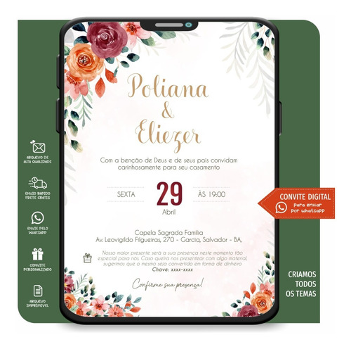 Convite Casamento Digital Imprimir Flores 133