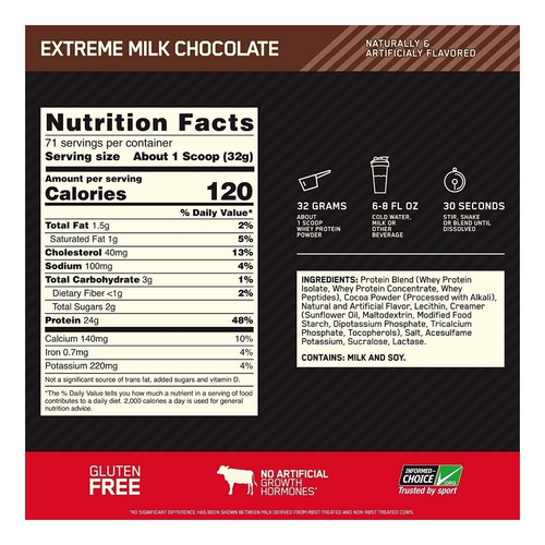Suplemento en polvo Optimum Nutrition Proteína Gold Standard 100% Whey proteína sabor extreme milk chocolate en pote de 2.27kg