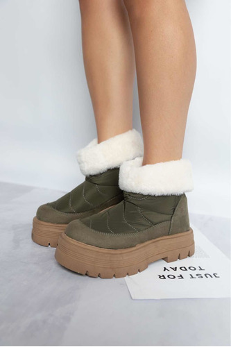 Pantubotas Tipo Botas De Nieve Verde Oliva Militar Con Piel