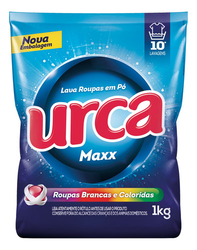 Sabão em pó Urca Maxx Roupas Brancas e Coloridas tradicional pacote 1 kg