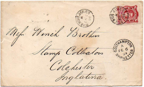 Argentina 1891. Sobre Con 8 Cts. Rivadavia Tipo Ii, A Inglaterra. Matasello Ship-letter De Southampton